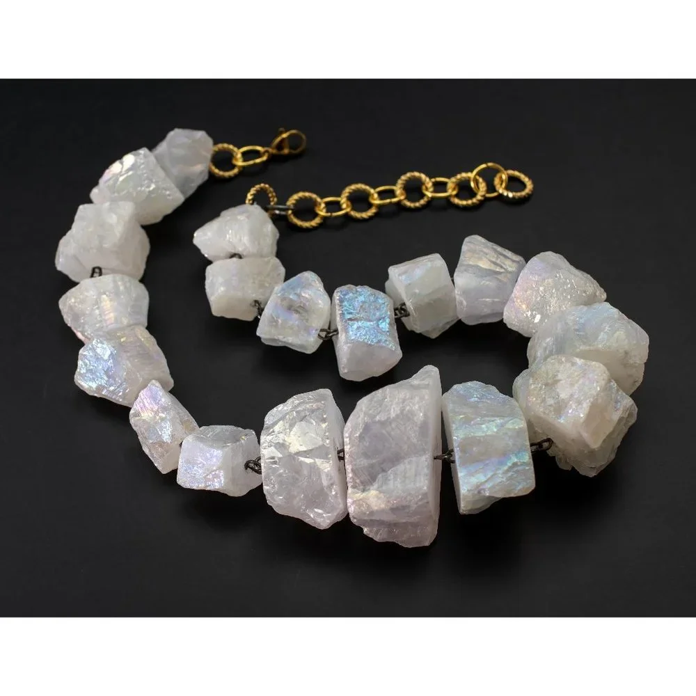 Super chunky raw gemstone necklace, accent angel aura quartz crystal collar